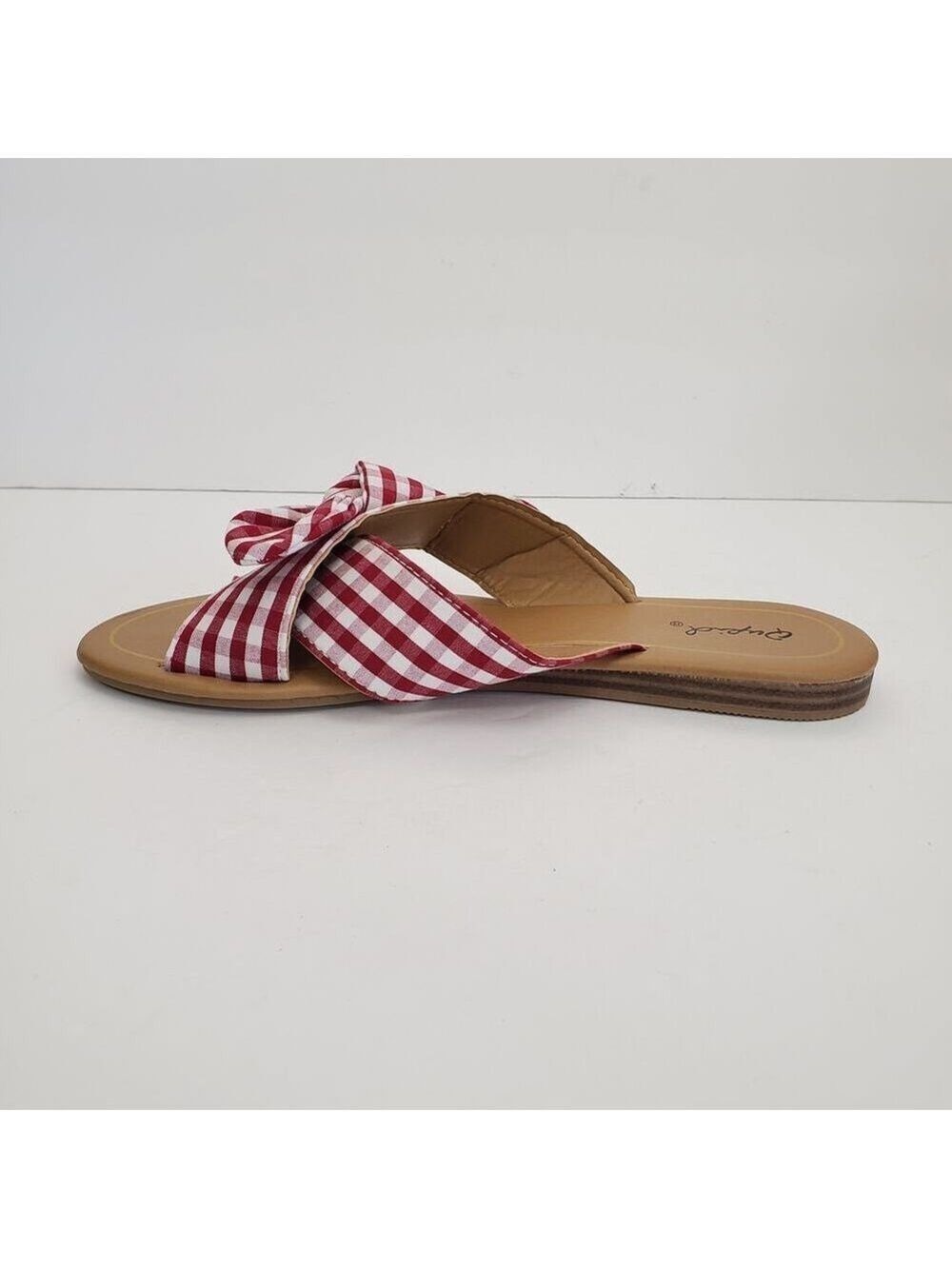 Qupid Striped Slip-On Flat Sandals with Bow Size 7 - Picture 3 of 9